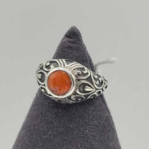 Samuel B Benham Orange Stone Sterling Silver Filigree Ring size 7 - Picture 3 of 12